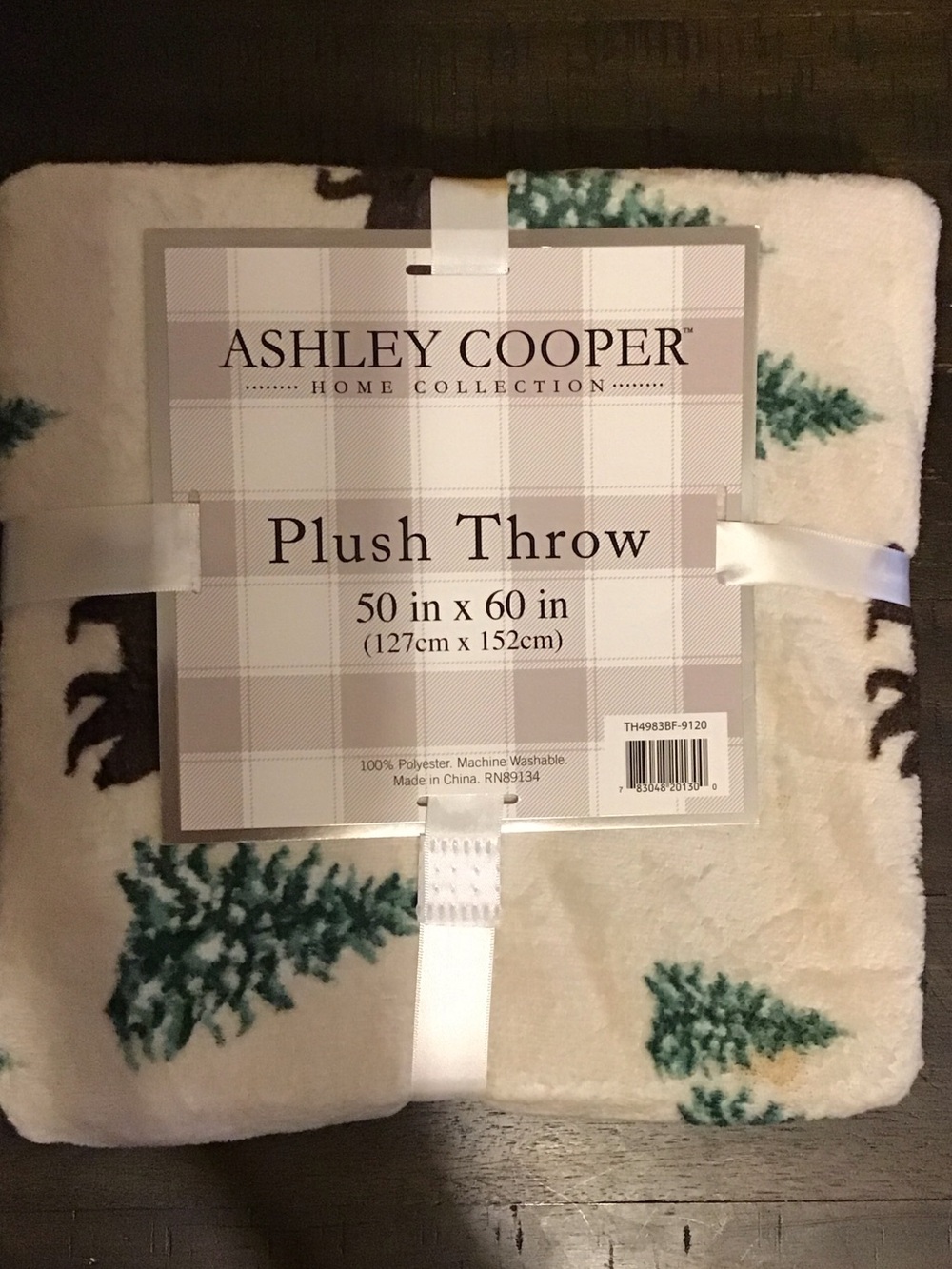 Ashley Cooper Plush Holiday Throw in Cream and Green Tree Motif